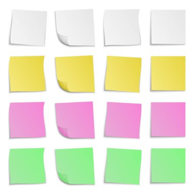 Renkli kağıt çıkartmaları. Vektör çizimi. Gölgeli kağıt pankartlar.