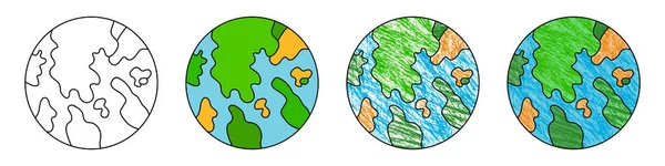 Niedliche Erde Isoliert Set Von Farb Earth Symbolen Vektor Erde — Stockvektor