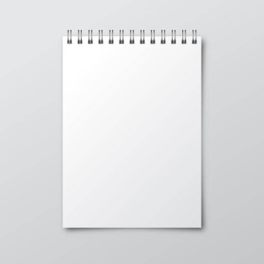 Gölgeli defter. Kağıt defter maketi. Defterin şablonu izole edildi. Vektör illüstrasyonu.