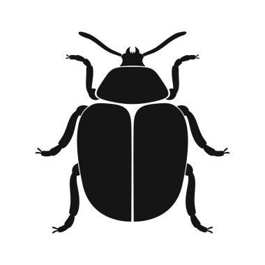 Colorado böcek vektör ikonu. Colorado böceğinin siyah silueti. Böcek simgesi izole edildi. Vektör çizimi. Colorado böceği logosu düz stil.