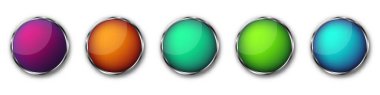 Krom çerçeveli düğmeler. Vektör çizimi. Krom çerçeve düğmeleri. Renkli yuvarlak düğmeler kümesi