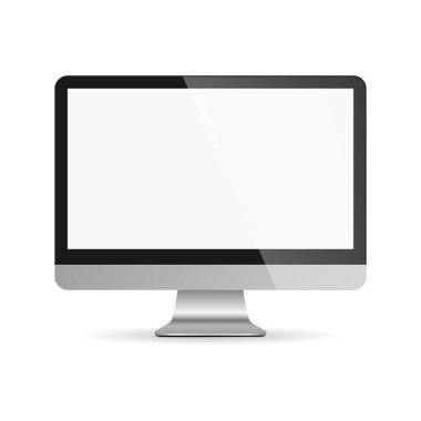 Boş beyaz ekranlı monitör. Ekran bilgisayar monitörü. Vektör çizimi. Bilgisayar görüntüsü izole.