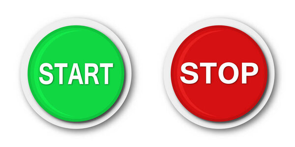 Start and stop buttons. Vector illustration. Round web buttons isolated