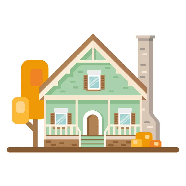 Colored House Exterior Vector Illustration House Icon Facade House Trees — Stock Vector