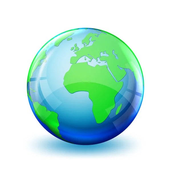 地球の地球のアイコンは孤立した 3D地球 光沢のある世界地図 ベクターイラスト — ストックベクタ