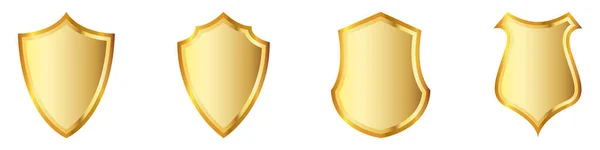Conjunto Escudos Dorados Escudos Iconos Aislados Ilustración Vectorial Símbolo Oro — Vector de stock