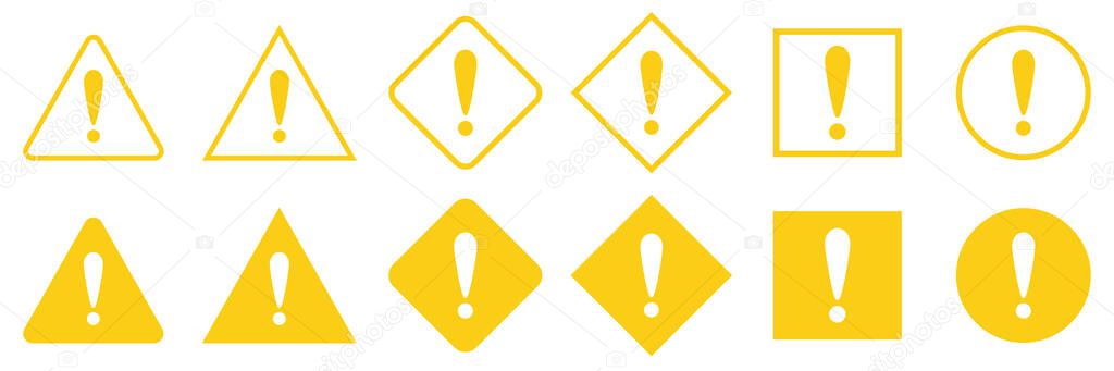 Set of warning signs. Danger icons isolated. Vector illustration. Exclamation point