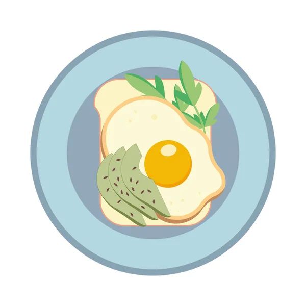 揚げ卵とアボカドのサンドイッチ 皿の上のサンドイッチ ベクターイラスト — ストックベクタ