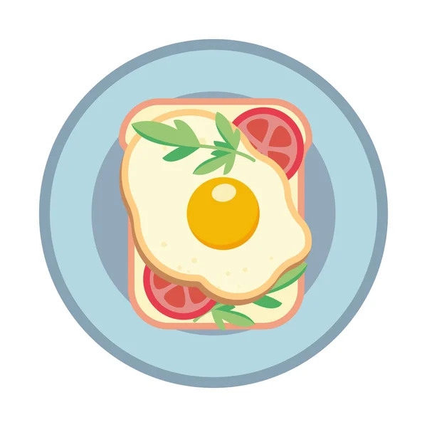 Бутерброд Смаженим Яйцем Помідорами Бутерброд Тарілці Векторні Ілюстрації — стоковий вектор