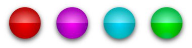 Yuvarlak parlak düğmeler. Gölgeli soyut düğmeler. Vektör çizimi. Renkli parlak düğmeler izole edildi