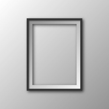 Gölgeli kare çerçeve. Vektör çizimi. Asılı resim çerçevesi izole edildi. 3B resim çerçevesi