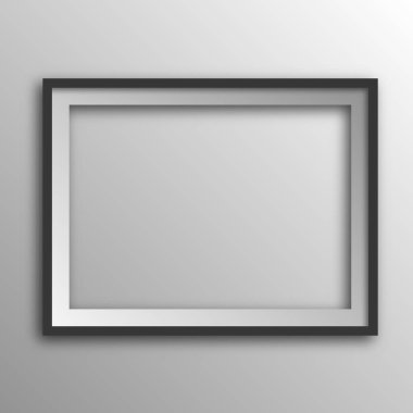 Gölgeli kare çerçeve. Vektör çizimi. Asılı resim çerçevesi izole edildi. 3B resim çerçevesi