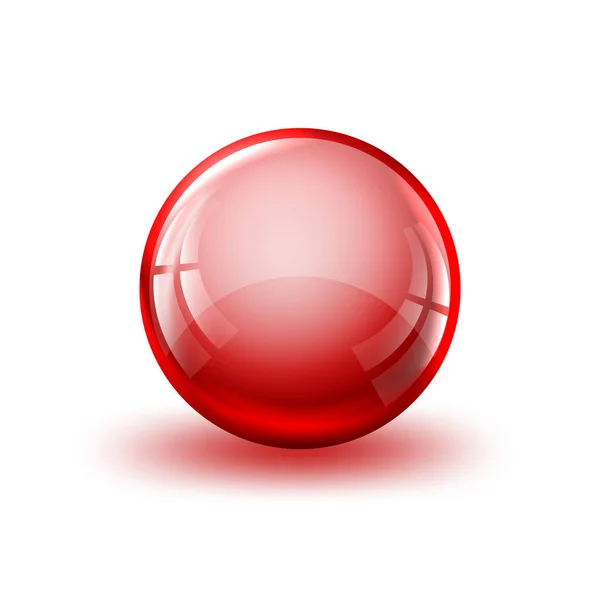 Červená Lesklá Koule Stínem Skleněná Koule Izolovaná Vektorová Ilustrace Realistická — Stockový vektor