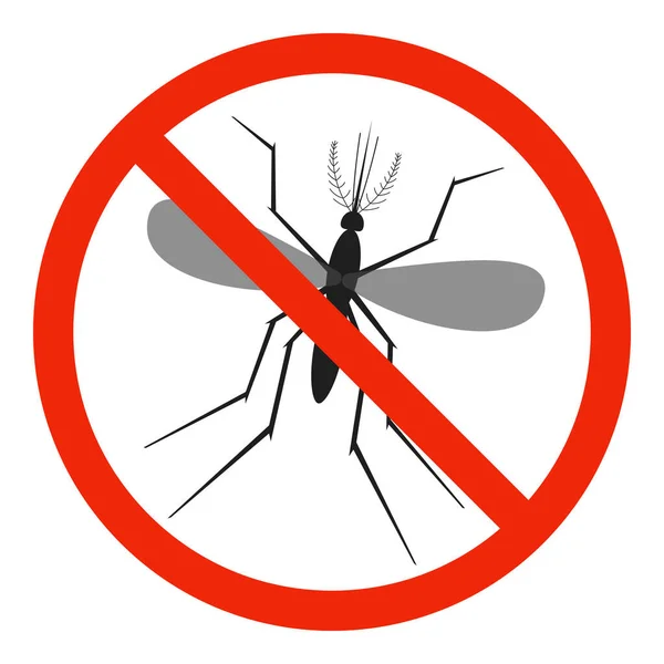 Mosquito Con Señal Prohibición Roja Detener Mosquito Signo Aislado Hay — Vector de stock