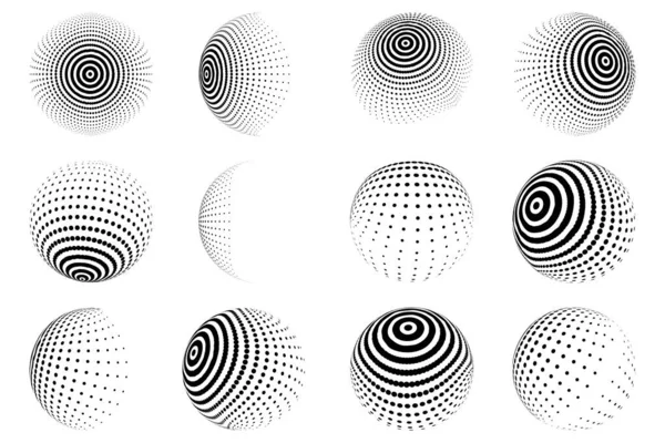 Polotónový Efekt Designových Prvků Černé Půltónové Efekty Sada Tečkovaných Kruhů — Stockový vektor