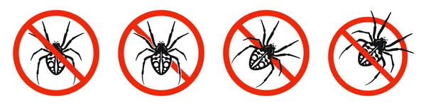 Aranha Com Sinal Proibição Vermelho Stop Sinal Aranha Isolado Ícones — Vetor de Stock