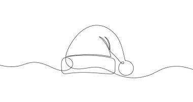 Noel Baba şapkası sanat tarzında. Beyaz arka planda siyah çizgili bir Noel şapkası çizimi. Vektör illüstrasyonu.