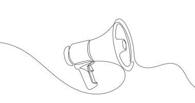 Tek satırlık sanat tarzında megafon. Beyaz arka planda düzenlenebilir siyah bir felçli megafon çizimi. Vektör illüstrasyonu.