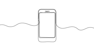 Cep telefonu tek satırlık sanat tarzında. Beyaz arka planda düzenlenebilir siyah bir felçli akıllı telefon çizimi. Vektör illüstrasyonu.