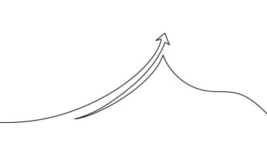 Tek çizgi halinde yukarı doğru giden ok. Beyaz arka planda düzenlenebilir siyah bir okun çizimi. Vektör illüstrasyonu.