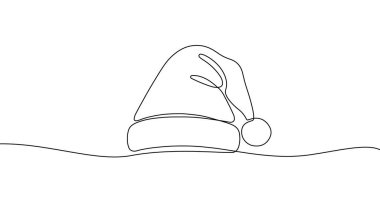 Noel Baba şapkası sanat tarzında. Beyaz arka planda siyah çizgili bir Noel şapkası çizimi. Vektör illüstrasyonu.