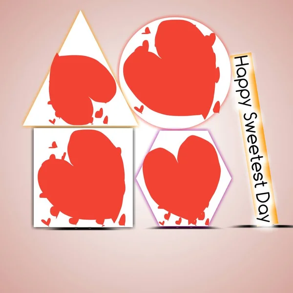 Happy Sweetest Day, third Saturday in October illustration image. Big red hearts in towering boxes and phrase beside with soft pink bckground. Celebrating in Midwestern, Northeastern, etc., USA.