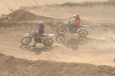 Temirtau 'daki motokros müsabakaları 26.08.2017 yılındaydı. Karaganda. Kazakistan.