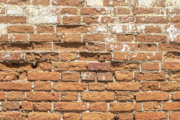 Verweerde Textuur Van Een Oude Roodbruine Bakstenen Achtergrond Ruwe Gehavende — Stockfoto