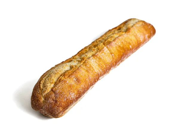 Fransk Baguette Med Ett Rakt Snitt Skarp Gyllene Skorpa Isolerad — Stockfoto