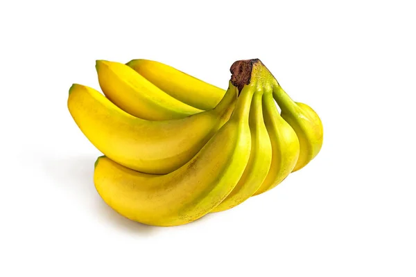 Mogna Gula Bananer Köpta Grönsaksaffärer Liggande Isolerad Vit Bakgrund — Stockfoto