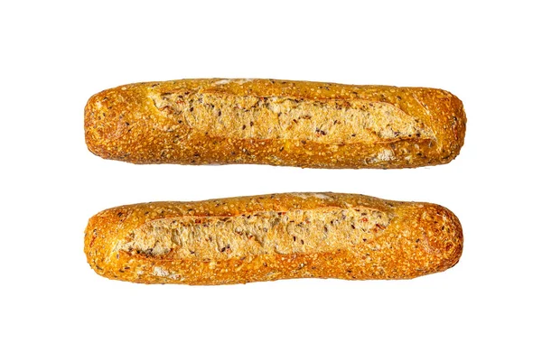 Bovenaanzicht Van Twee Verse Franse Stokbrood Met Noten Zaden Met — Stockfoto