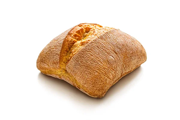 Pequeno Pão Ciabatta Italiano Com Uma Crosta Dourada Cortada Isolado — Fotografia de Stock