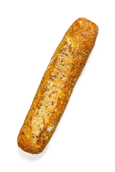 Vers Gebakken Rustieke Stokbrood Met Een Gouden Korst Bestrooid Met — Stockfoto