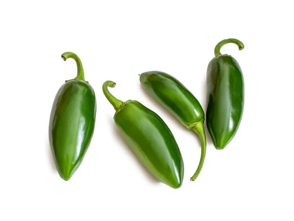 Vista Superior Varias Vainas Pimiento Picante Jalapeño Verde Aisladas Sobre — Foto de Stock