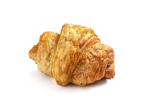 Golden Franska Smördeg Croissant Med Choklad Fyllning Inuti Isolerad Vit — Stockfoto