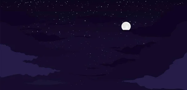 月の夜の背景。雲のある星空の下での月. — ストックベクタ