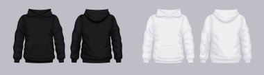Beyaz siyah kapüşonlu ön kapüşonlu model. Modaya uygun şablon sweatshirt.