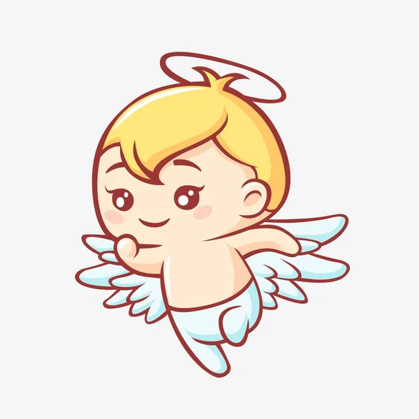 Petit dessin animé d'ange. Kawaii souriant ange mignon coupe de cheveux jaune avec des ailes et halo. — Image vectorielle