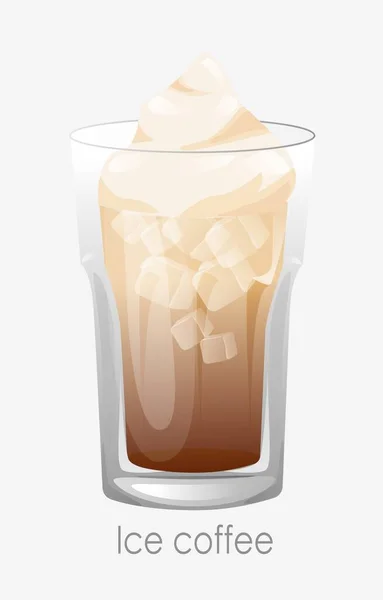 Sklenice na kávu. Hnědé cappuccino latte led kostky silné pěny. — Stockový vektor