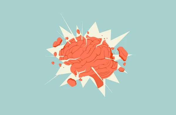 Explodierende Teile des Gehirns fliegen auseinander. Konzeptinformationen überladen Mangel an ruhigem Denken kreative ideologische. — Stockvektor