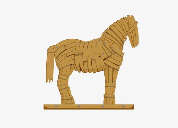 Trojan horse illustration. Mythicaln statue horse military deception Greek troops. — Stock Vector