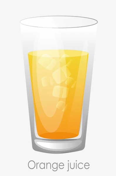 Orangensaft-Eisglas vorhanden. Gelbe Zitrussaft-Eiswürfel transparent. — Stockvektor