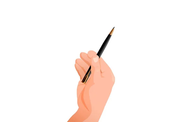 Hand houdt pen vast. Handtekening symbool voor een belangrijk document schrijven. — Stockvector