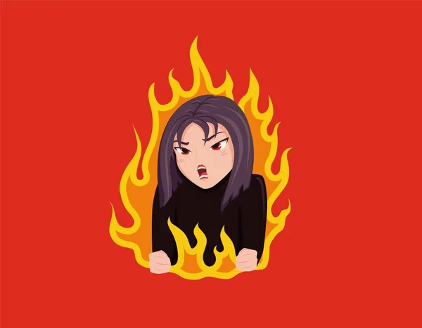 Wicked pretty girl. Angry woman with red eyes burns fire of hatred. — Stock Vector