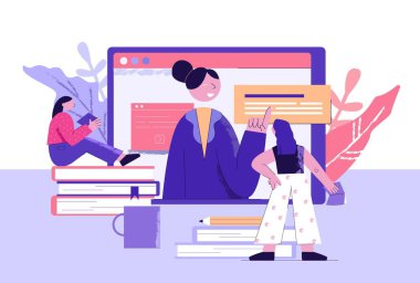 Çevrimiçi eğitim kursları illüstrasyon. Web eğitimi modern yöntemlerle yeni bilgi.