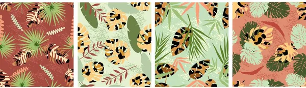 A lombhullató leopárd minta zökkenőmentes. Divatos organikus páfrány színezés leopárd álcázással egzotikus kombinációkkal. — Stock Vector