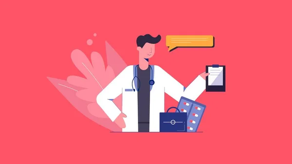 Docteur avec l'illustration de prescription. Le médecin donne des recommandations sur le traitement. — Image vectorielle