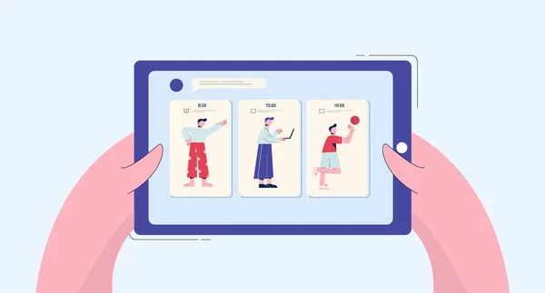オンライン日計画図。一日の活動のタブレットでスケジュール. — ストックベクタ