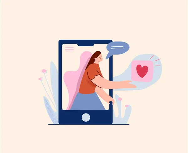 Citas ilustración aplicación web. Redes sociales románticas chat de comunicación entre personas . — Archivo Imágenes Vectoriales