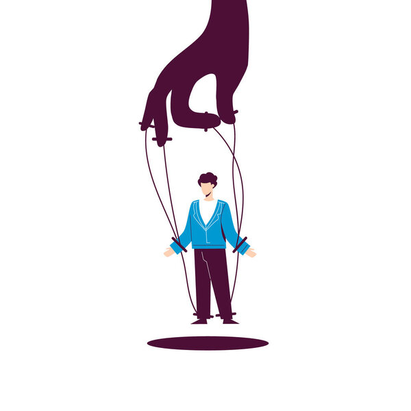 Мбаппе с концепцией куклы персонажа. Человек, привязанный к руке и ноге, полностью подчиняется манипулятору.